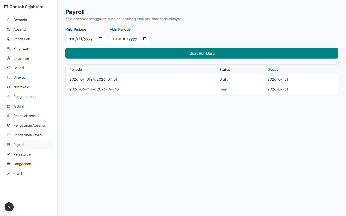 Daftar payroll run