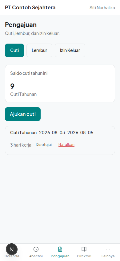 Tab pengajuan cuti dengan saldo dan formulir