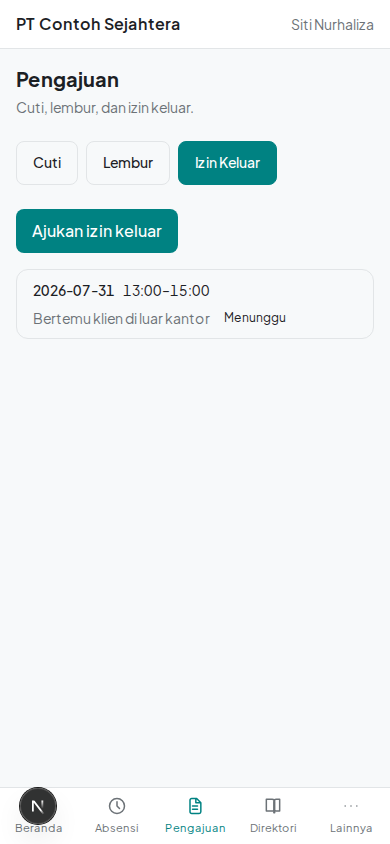 Tab pengajuan izin keluar