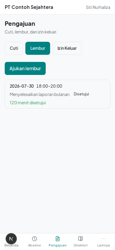 Tab pengajuan lembur